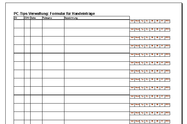 Empty form for hand entries